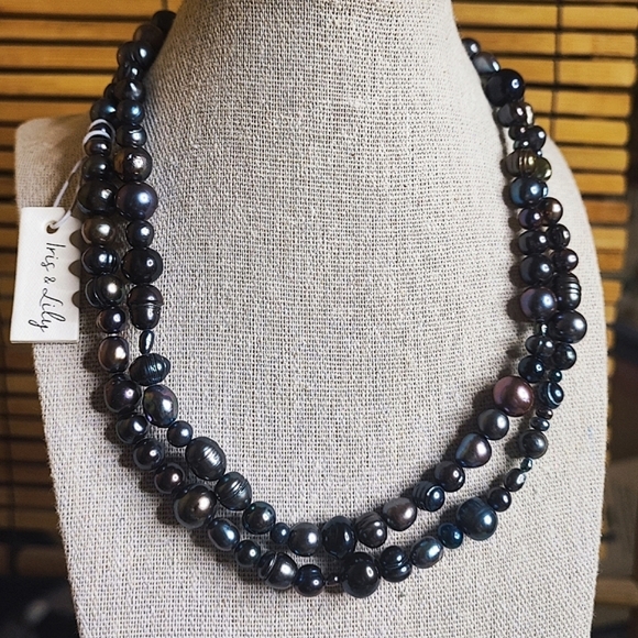 Iris & Lily Peacock Freshwater Pearls Blue Gray Purple Long Strand Necklace NWT - Picture 10 of 10